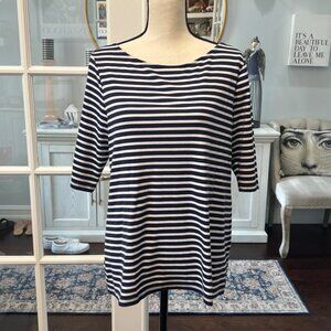 Old Navy Classic Navy Blue Striped Shirt Boat Neck Scoop Back XL